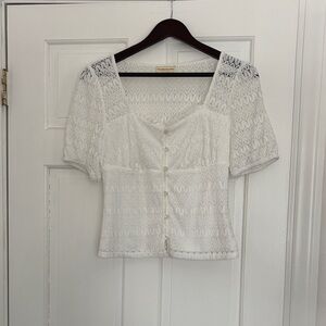 Elegant White Lace Button-Up Blouse